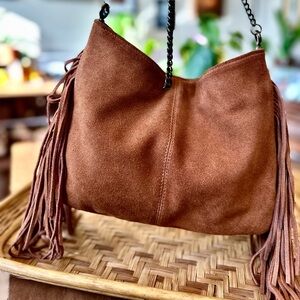 Brown Suede Fringe Crossbody Bag – Boho Western Style